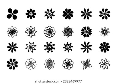 Daisy Camomile. chamomile silhouette shape icon line set. Cute round flower plant nature collection. Decoration element. White background.