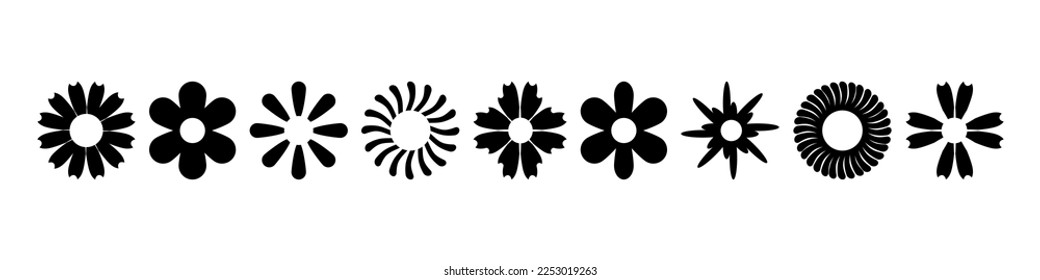 Daisy camomile icon set. Cute round flower. Decoration element. Vector illustration isolated on white background.