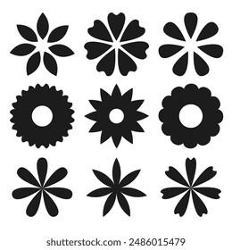 Daisy Camomile silhouette icon. Chamomile set. Black abstract simple different shape. Cute round flower collection. Love card symbol. Growing concept. Flat design. Isolated. White background. Vector