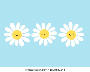 Daisy cartoon character with cute face on a blue background vector illustration.