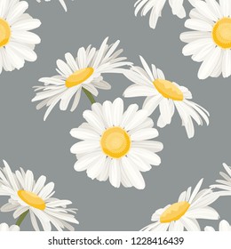 Daisy chamomile field meadow spring summer white yellow flowers seamless pattern on light gray background. Trendy ditsy floral texture for fashion, textile, fabric, print, decoration, wrapping.