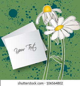 daisy (chamomile) flower with blank paper for message