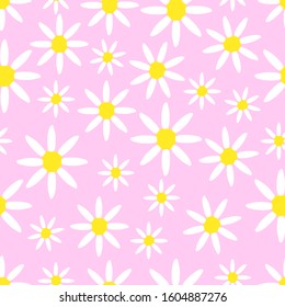 Daisy, chamomile flowers seamless pattern. Floral texture. Vector illustration.
