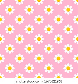 Daisy, Chamomile Flowers Seamless Pattern. Floral Texture. Vector Illustration.