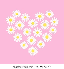 Daisy chamomile heart. White Camomile icon set. Cute hand drawn abstract flower plant collection. Growing concept. Valentines Day. Love card sign symbol. Flat design. Pink background. Isolated. Vector
