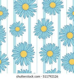 Daisy chamomile herb flowers pastel color seamless background. Vertical stripes background. Floral decoration element for fashion textile fabric. Vector design illustration.