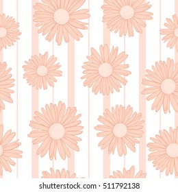 Daisy chamomile herb flowers pastel color seamless background. Vertical stripes background. Floral decoration element for fashion textile fabric.