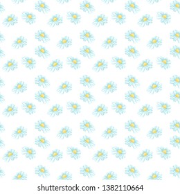 Daisy or Chamomile Tea Herb Flower Seamless Pattern. Herbal Therapy Wallpaper. Botany Plant, Matricaria Loose Herbs. Floral Blossom for Agriculture Packaging or Wrapping Paper Design.