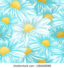 Daisy or Chamomile Tea Herb Flower Seamless Pattern. Herbal Therapy Wallpaper. Botany Plant, Matricaria Loose Herbs. Floral Blossom for Agriculture Packaging or Wrapping Paper Design.