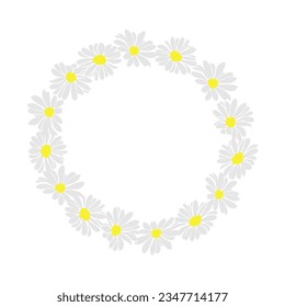 Daisy circle wreath frame for card or invitations. Hand drawn summer flower romantic style for laser cuting.Vector isolated on white background