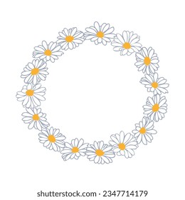 Daisy circle wreath frame for card or invitations. Hand drawn summer flower romantic style for laser cuting