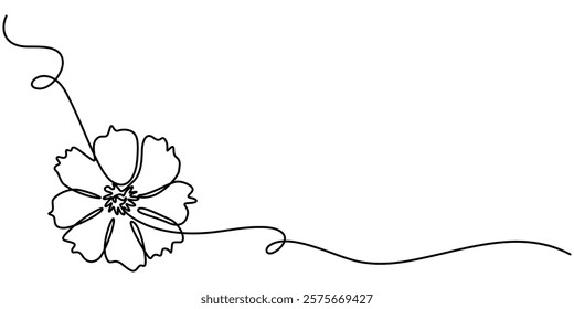 Daisy Continuous Line Icon, Abstract flower in continuous line art drawing style, Abstract collection of flowers and leefs in continuous line art drawing style, Flower set continuous outline style.