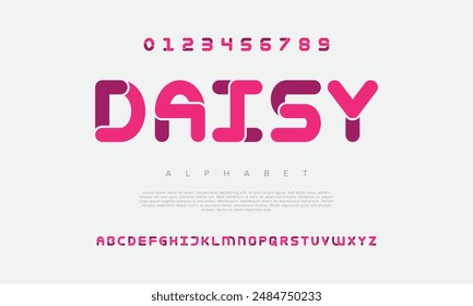 Daisy creativo geométrico moderno alfabeto urbano fuente. Abstracto digital futurista, moda, deporte, tipografía de tecnología mínima. Ilustración vectorial numérica simple