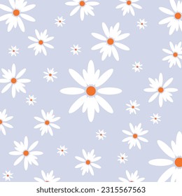 Un lindo patrón sin costuras. Motivo sencillo de estilo retro floral. flores blancas en tela de fondo de color
