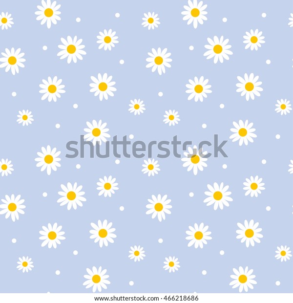 デイジーかわいいシームレスな柄 花柄のレトロなスタイルのシンプルなモチーフ 色の背景に白い花 のベクター画像素材 ロイヤリティフリー 466218686