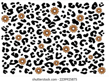 daisy drawing vector art design hand drawn seamless leopard daisy flower pattern