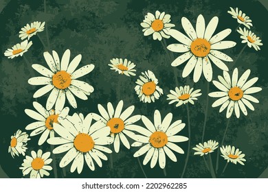 Daisy Engraving Flowers  Retro Design, Old Paper Texture, HandMade Gift Card Invitation
