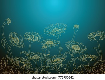 Daisy Field Outline Sketch Hand Drawing,Daisy Wallpaper Background