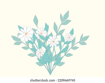 Daisy Floral Bouqet Cute Flowers Design Green Leaves Background Texture Banner Vector Illustration