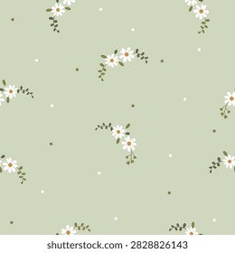 daisy floral branch seamless pattern , vector , illustration