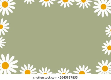Daisy floral frame vector illustration background with playful flower pattern, place for a text
