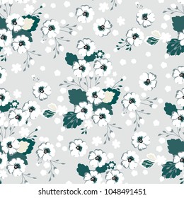 Daisy floral pattern. Delicate flowers background for fabric, wrapping, wallpaper, paper. Blue and white.