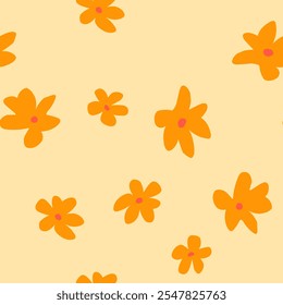 Daisy flor de laranja padrão floral. Padrão de liberdade floral de Daisy. Fundo de flor pequena para a moda têxtil, tecido, papel de parede ou embalagem. Ilustração de vetor