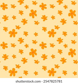 Flor naranja con patrón floral margarita. Abstractas patrón de libertad floral de margarita. Pequeño fondo de flores para textiles de moda, tela, Fondo de pantalla o envoltura. Ilustración vectorial