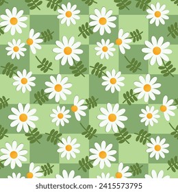 Daisy floral pattern seamless checker. Texture vector background. Printable for wallpaper, scrapbook, cover book, diary, table cloth, wrapping paper.