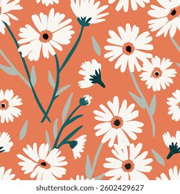 Daisy floral pattern. Seamless pattern with florals for fabric, textiles, clothing, wrapping paper. Vector illustration.