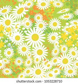 Daisy floral seamless pattern with strokes and dotted