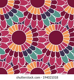 Daisy floral seamless pattern in vector. Colorful endless background with flowers