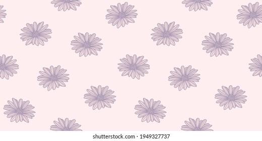 Daisy floral seamless repeat pattern, seamless vector background, cute flower illustration wallpaper. Pastel pink flowers.