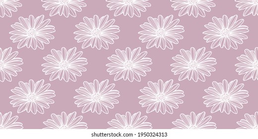 Daisy floral seamless repeat pattern, seamless vector background, cute flower illustration wallpaper. Pastel pink cute pattern.