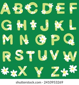 daisy Alfabeto de flor conjunto de letras coloreadas escolares conjunto alfabeto de hojas verdes