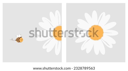 Daisy flower and bee cartoon isolated on grey backgrounds vector illustration. Cute childish prints.