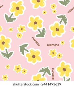 Daisy flower blue background vector pattern illusration floral background