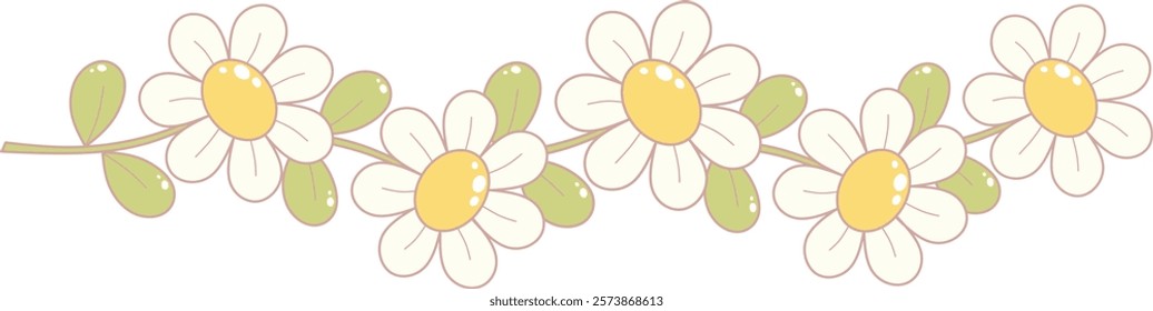 Daisy Flower Border Frame. Simple and Cute Style Illustration.