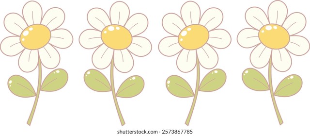 Daisy Flower Border. Simple and Cute Style Illustration.