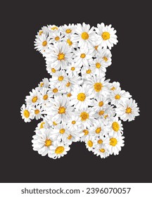 daisy flower bouquet in bear doll shape vector illustration on black background