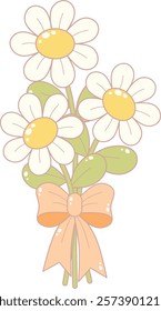 Daisy Flower Bouquet with Ribbon. Simple and Cute Style.