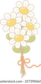 Daisy Flower Bouquet with Ribbon. Simple and Cute Style Illustration.