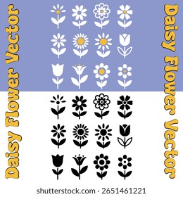 Daisy Flower Bundle - Ícones e Silhuetas Vetoriais