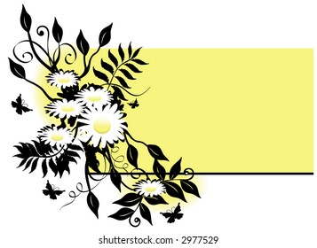 Daisy, flower and butterfly background  with a rectangle space to add text, vector illustration.