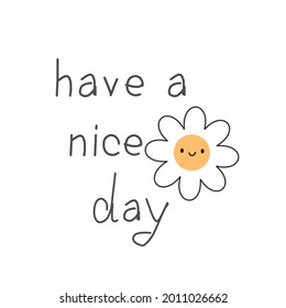 Daisy flower cartoon with hand written font isolated on white background vector illustration.