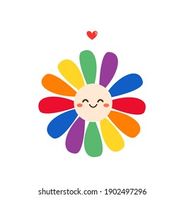 Daisy flower cartoon, LGBT color on white background vector illustration. Cute cartoon style.