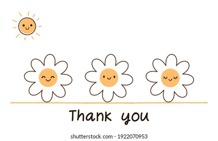 Daisy flower cartoons and sun on white background vector illustration. 