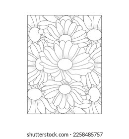 Daisy Flower Coloring Page, Flower Line art vector, Flower Coloring page And Book With Decorative Floral background Design 