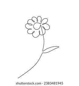 Daisy flower continuous one line drawing. Vector illustration isolated. Minimalist design handdrawn.