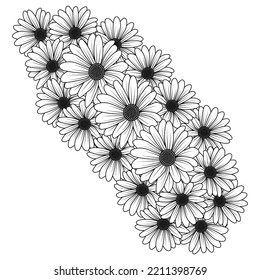 daisy flower daisies outline vector design in detailed line art coloring page. detailed line art vector graphic and beautiful flowers of blossom petal and leaves sketch of easy pencil drawing. 